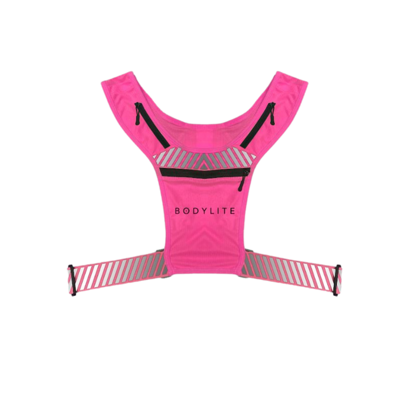 This is something you really must have. Not only does it enable you to go running on-road in complete safety, but you can safely take your phone and keys etc with you, leaving your hands completely free!
Weighing just 11g, it is shown here in a luminous pink colourway.