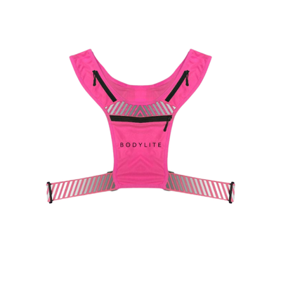 This is something you really must have. Not only does it enable you to go running on-road in complete safety,  but you can safely take your phone and keys etc with you, leaving your hands completely free!
Weighing just 11g, it is shown here in a luminous pink colourway.