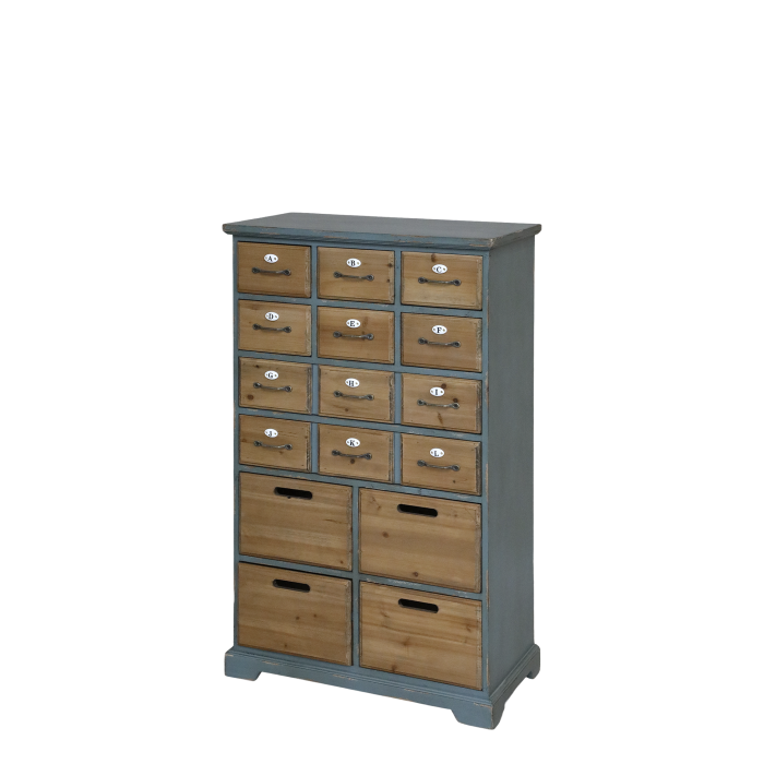 This multi drawer unit is just so handy for your home, with plenty of space for all the important things in your life. And it looks great too, with lettered I.D. tags, and a beautiful cabinet colouring too. 
Height 107.5, Length 67.5, Depth 34 cm.