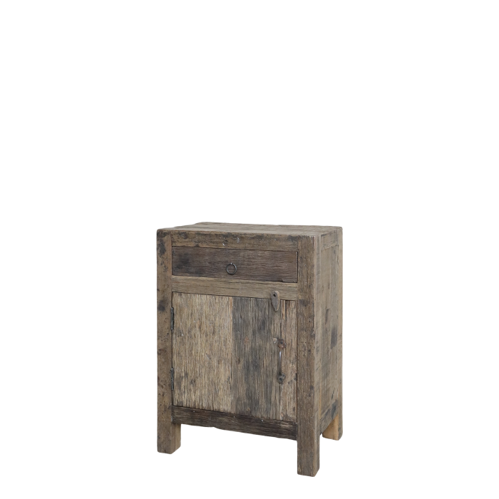 Grimaud Small Cabinet.
In dark finish recycled aged wood,
Once drawer and one cupboard