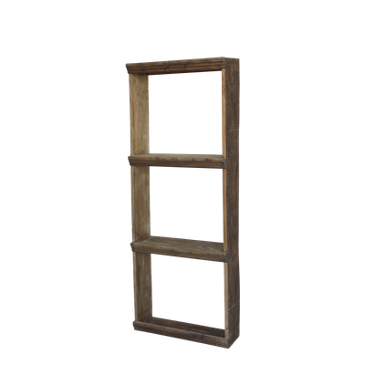 Grimaud Display Shelving Unit small.
Made in Dark Recycled Aged Wood.
Set as a Rectangle making three Square display spaces.
