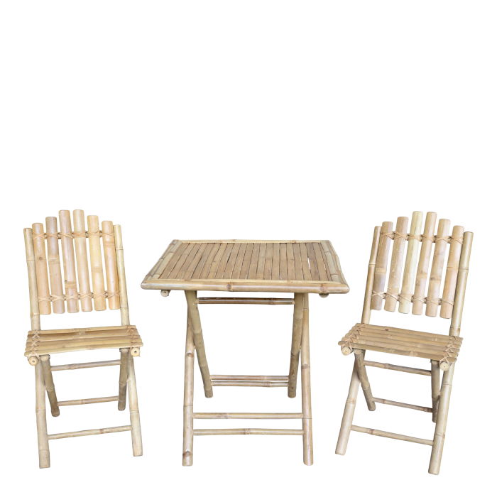 Lyon Folding Garden Table with Two Folding Chairs.
Bamboo Garden Bistro Set.
Natural Finish
