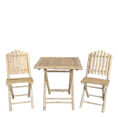 Lyon Folding Garden Table with Two Folding Chairs.
Bamboo Garden Bistro Set.
Natural Finish