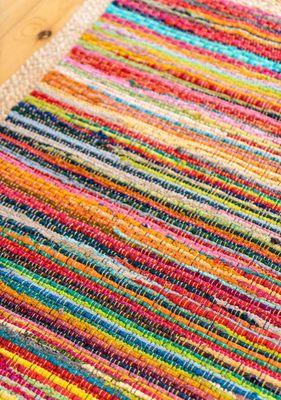 Avi Recycled Chindi Rug With Jute Border
Multi Brightly Coloured Rug