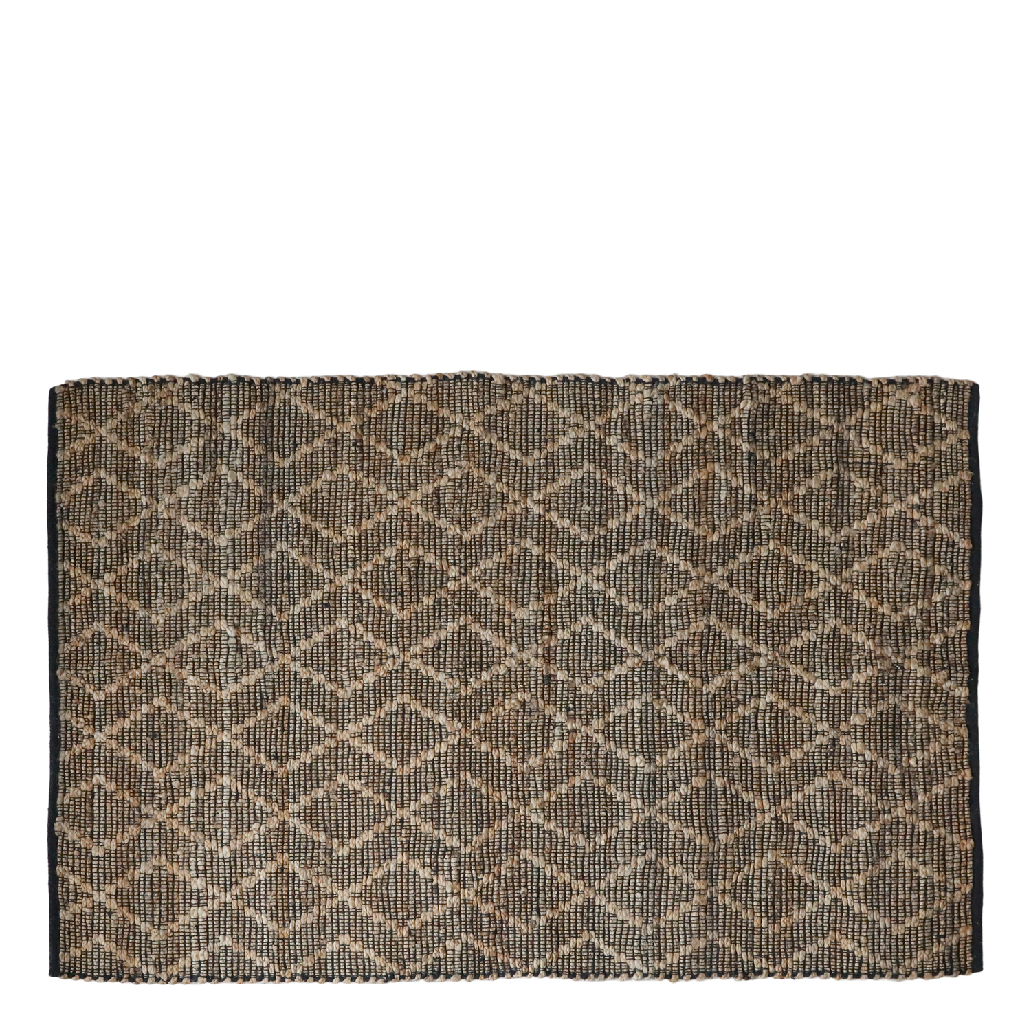 Natural, Black and Cream Rectangular Jute Diamond Pattern