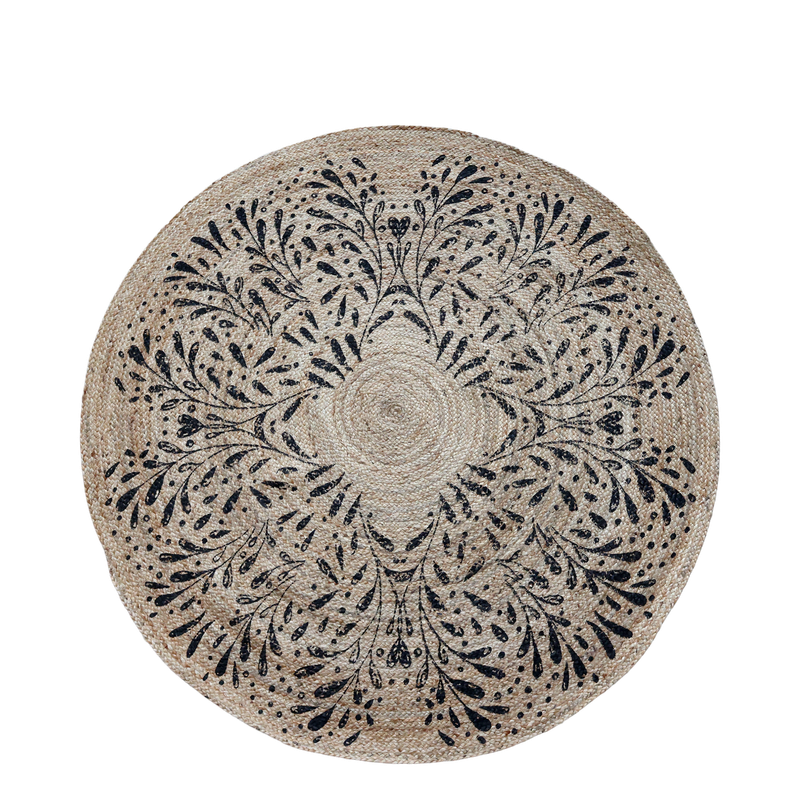 Dark Leaf Pattern on Natural Jute Background.
Circular