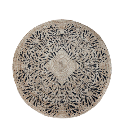 Dark Leaf Pattern on Natural Jute Background.
Circular