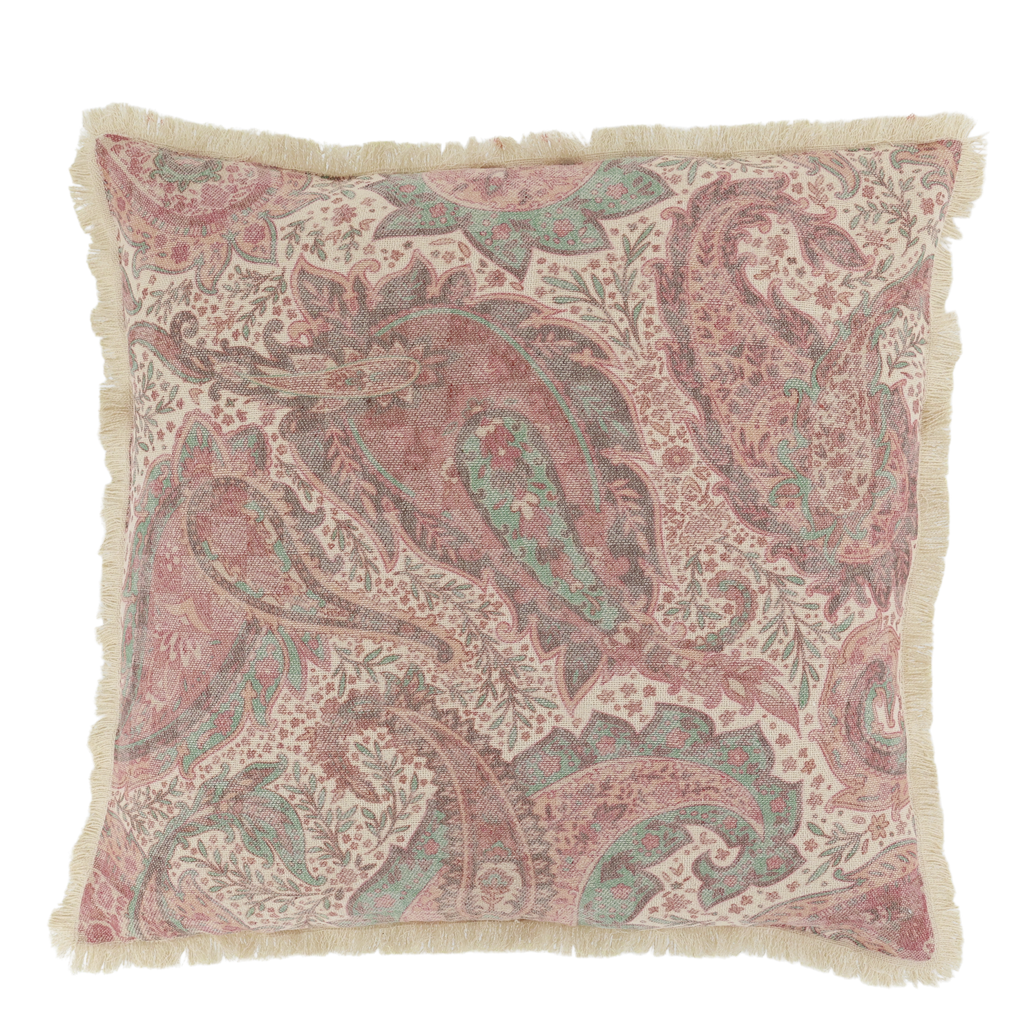 Chic Square Delicate Fringed Cushion in Raspberry, Rose Colours