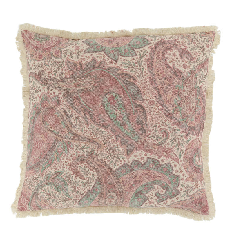 Chic Square Delicate Fringed Cushion in Raspberry, Rose Colours