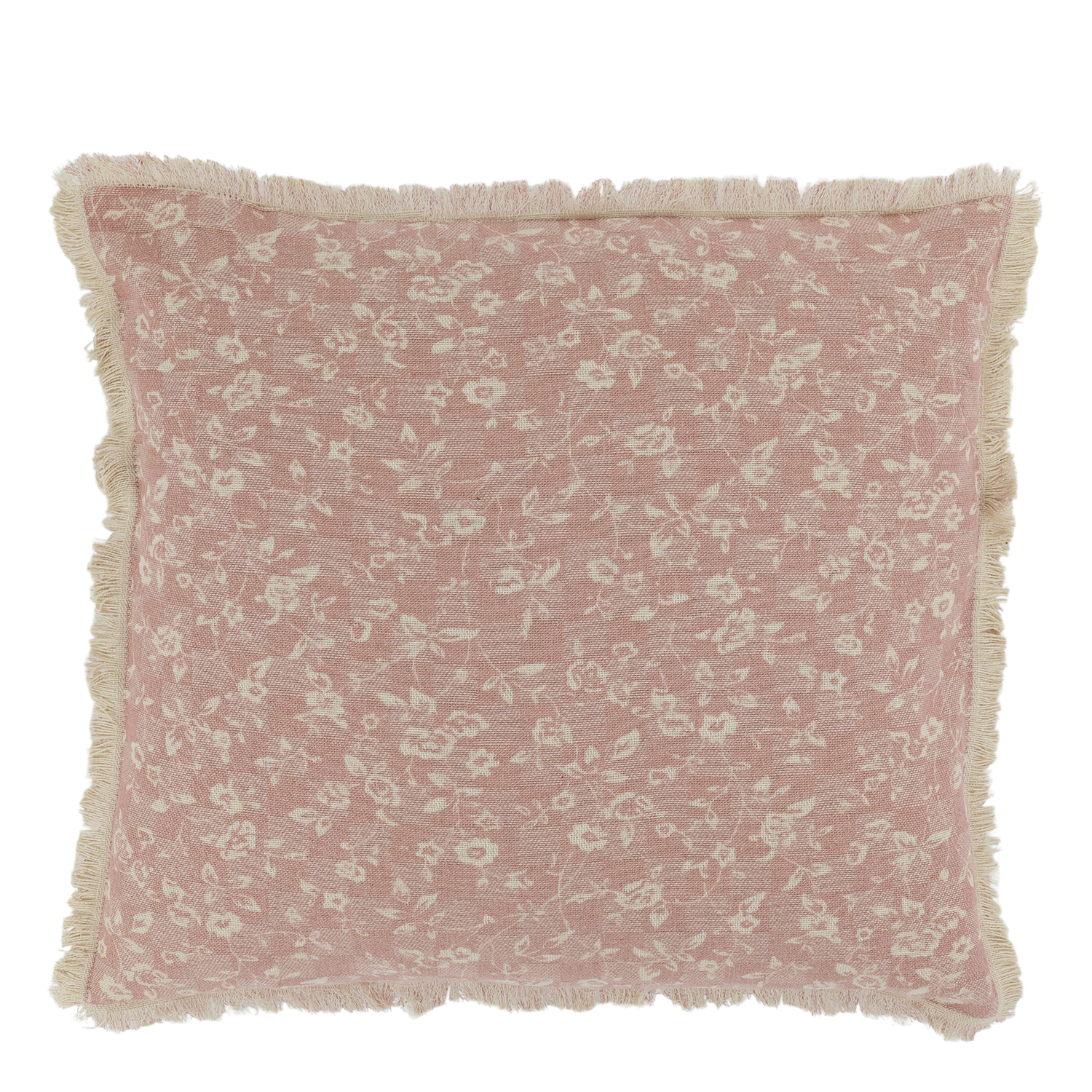 Chic Square Cushion Floral - Fringed Delicate Pink Pattern