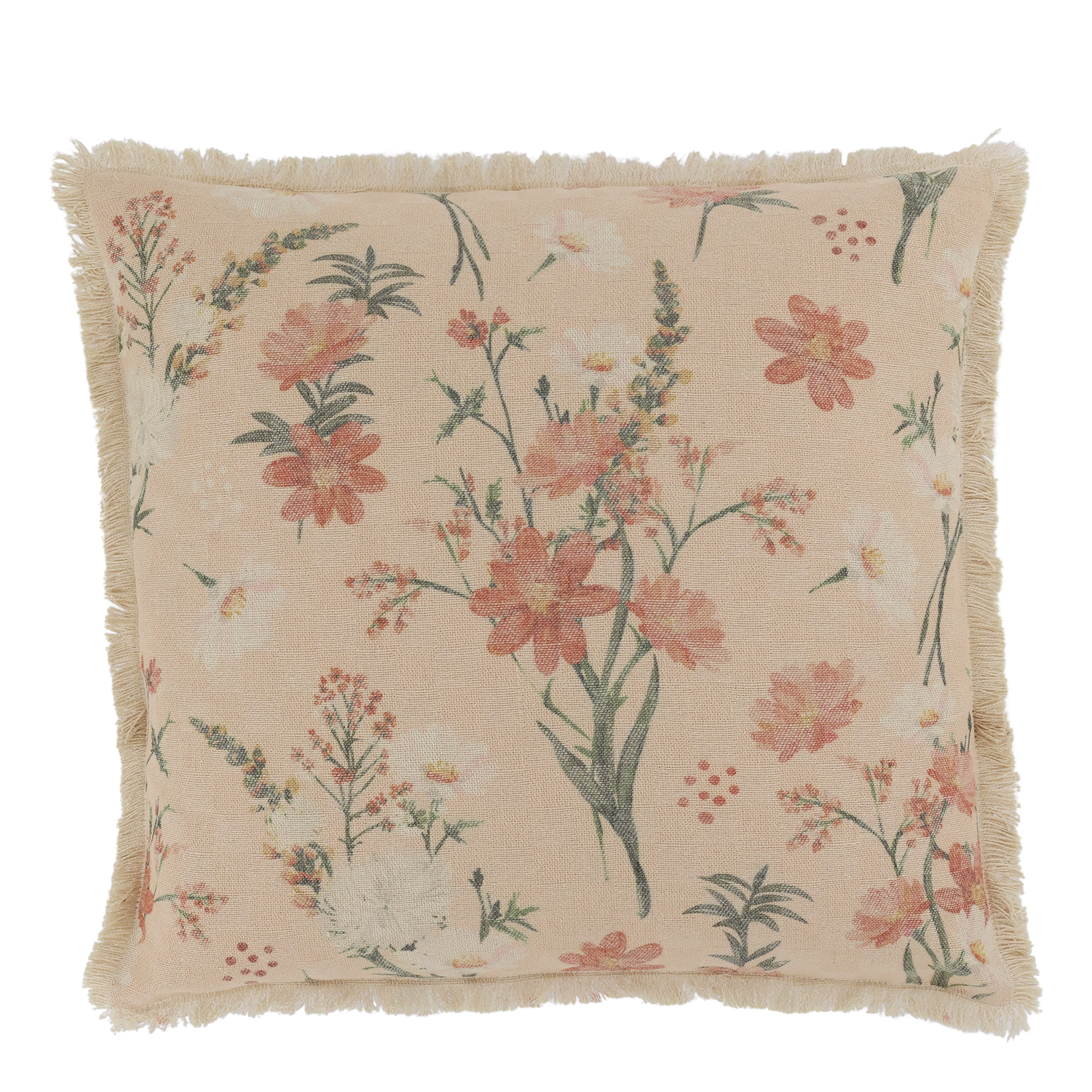 Chic Square Cushion Floral - Fringed Pink, Peach Floral