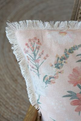 Chic Square Cushion Floral - Fringed Pink, Peach Floral