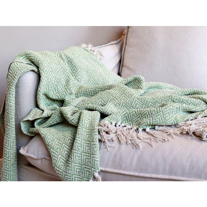 Chic Throw Vert
Harlequin Vert / Cream Pattern. Cream Tassles.
Image: Thrown over the Arm of a Chair