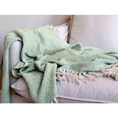 Chic Throw Vert
Harlequin Vert / Cream Pattern.  Cream Tassles.
Image:  Thrown over the Arm of a Chair