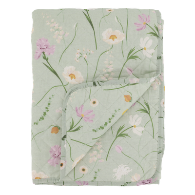 Chic Square Pad Stitch Quilt.
Pale Green Colours with dainty pink, green yellow flowers