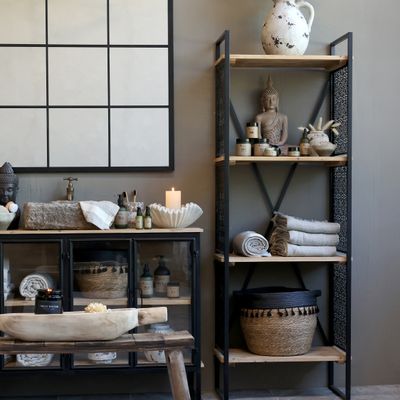 Versatile shelf unit shown here in a room setting