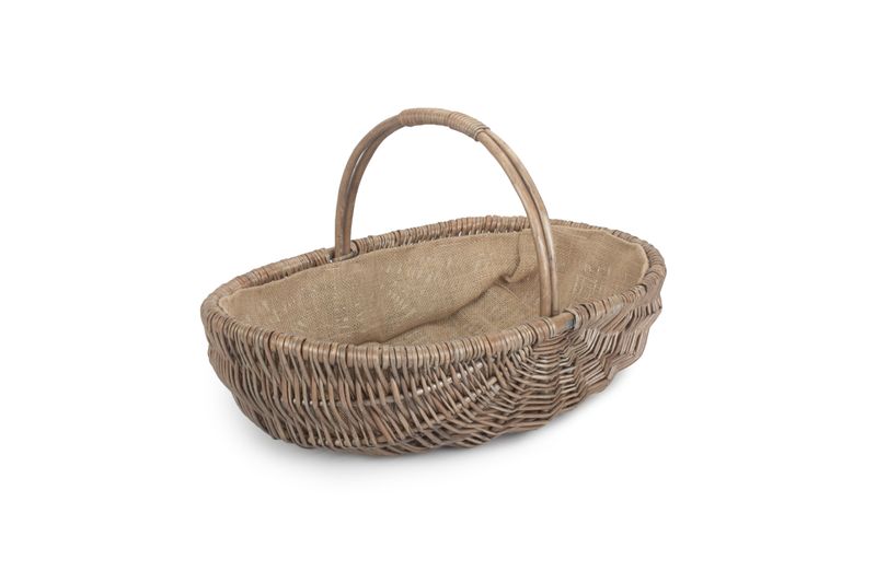 Shallow Antique Wash Lined Trug Set
Hessian Lined. Oval in Shape.  Antique Wash Finish.
Image of one - close up