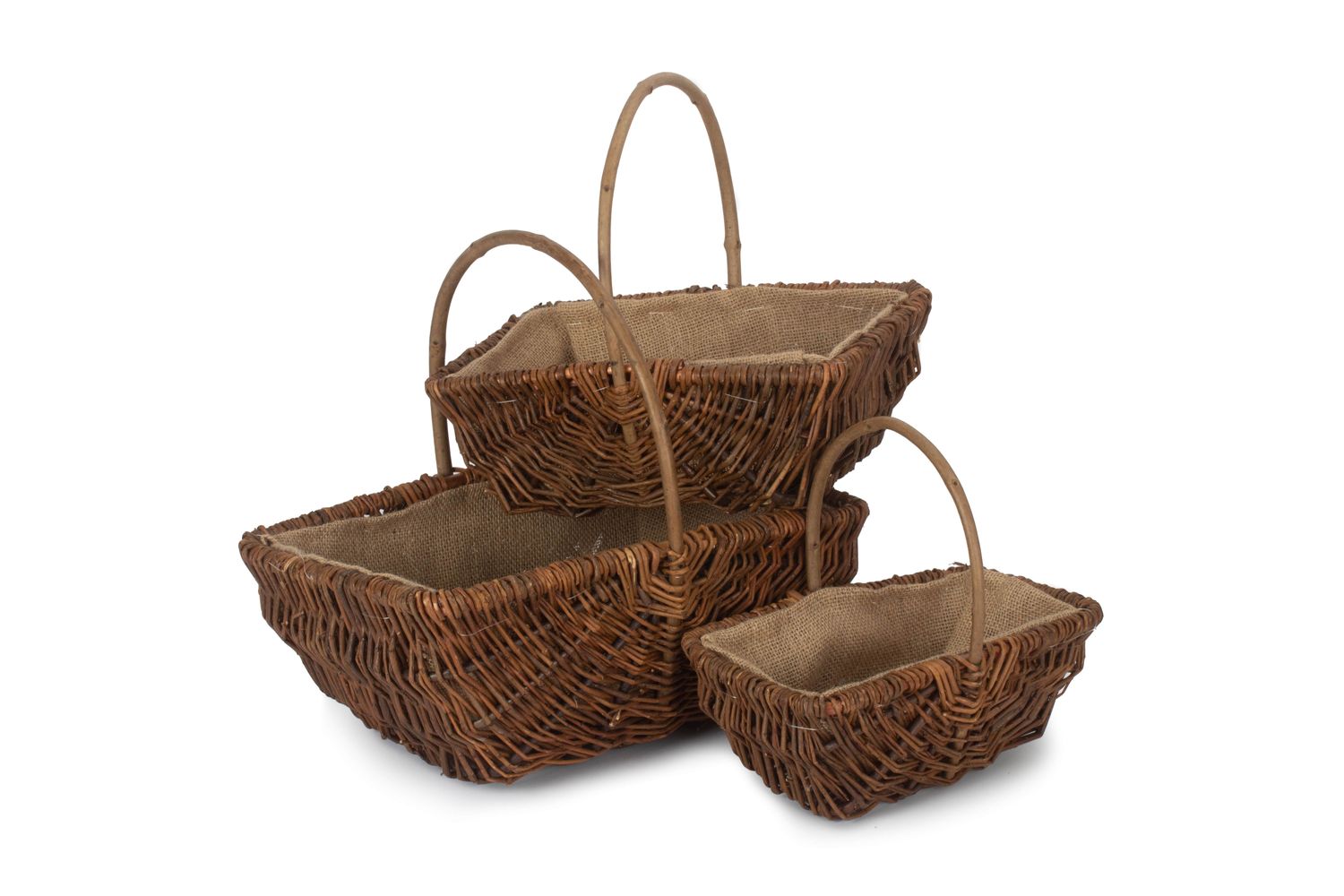 Rectangular Unpeeled Willow Garden Trug With Hessian Lining Set of Three