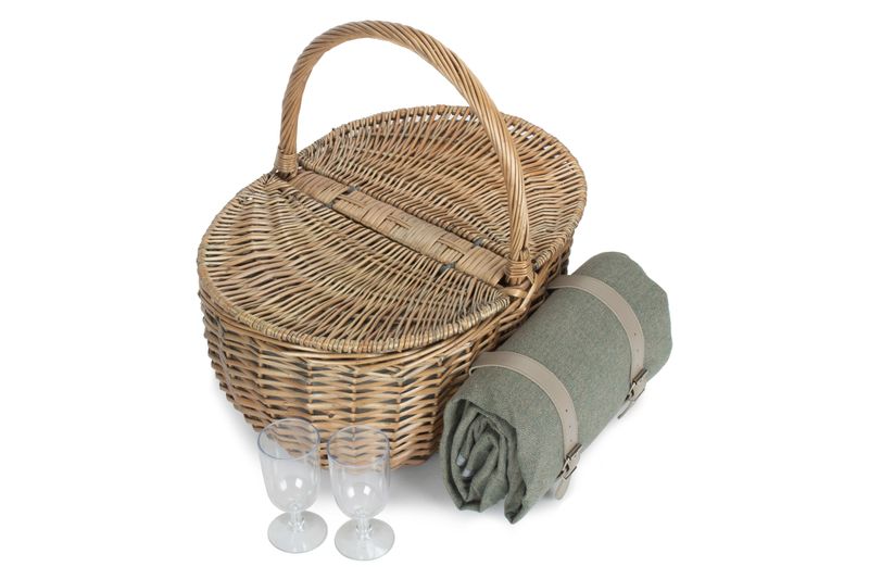 Oval Two Person Grey Sage Tweed Fitted Hamper