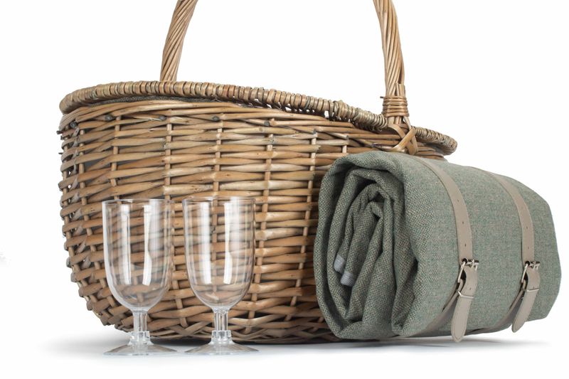 Oval Two Person Grey Sage Tweed Fitted Hamper