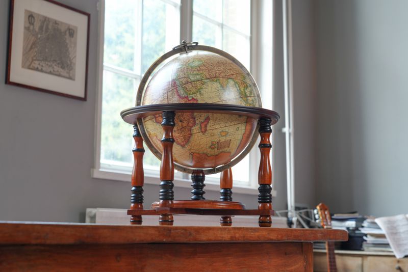 This is a fine tabletop model and around one and a half feet in width.