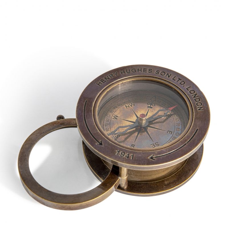 Brass Finish Compass with slide out Magnifying Glass