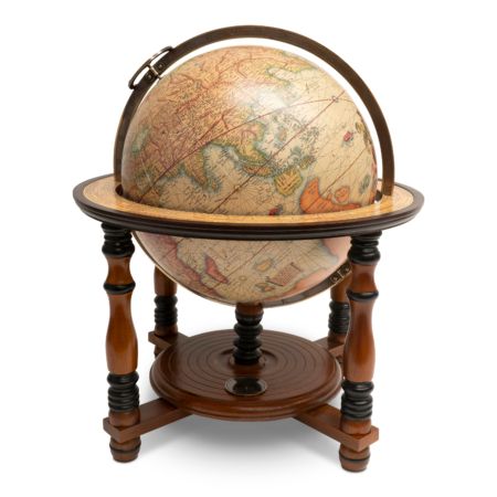 Look at the fine woodworking on this perfectly craftsman made globe stand containing the most wonderful world globe.