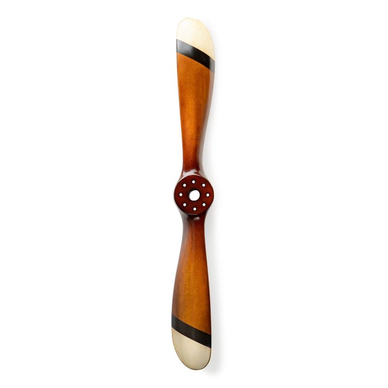 This fine propeller makes the ideal display in your home. The tips are painted with ivory and black stripes.
