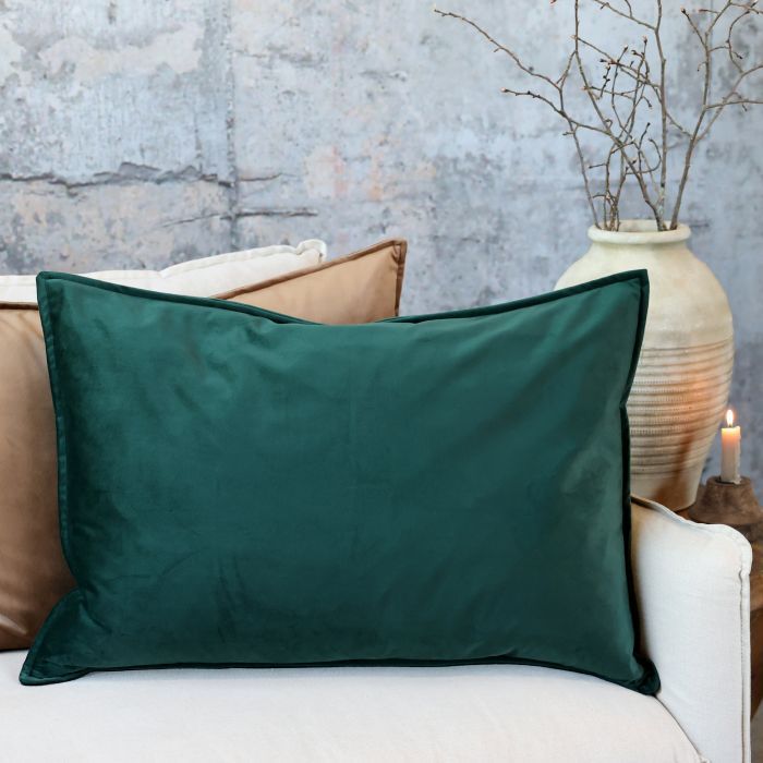 Chic Velour Rectangular Cushion - Forest Green