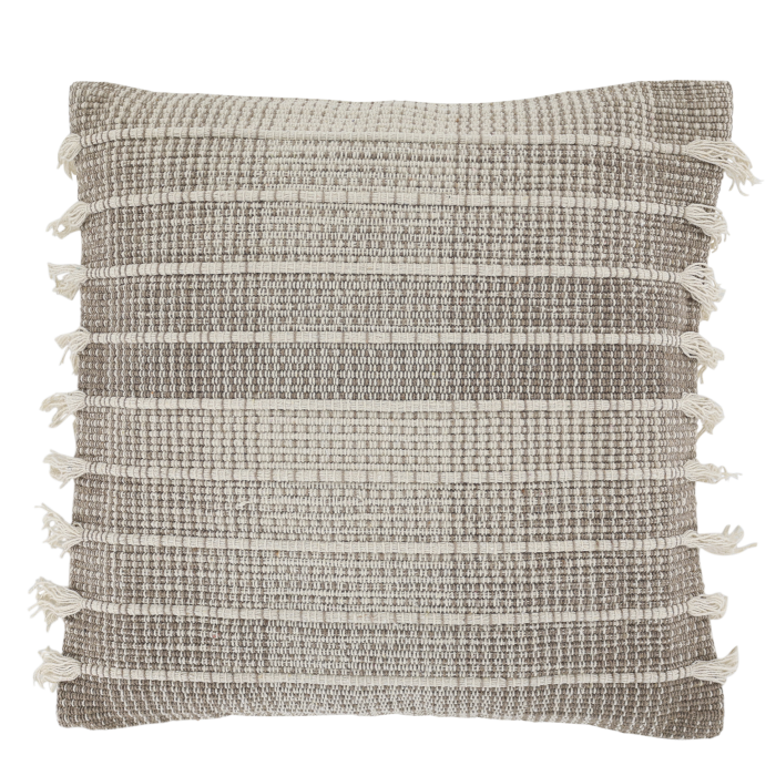 Chic Square Cushion Floral - Fringed Mocha & Cream Pattern