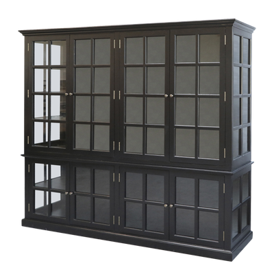Rouen large black display cabinet with glazed doors and shelving