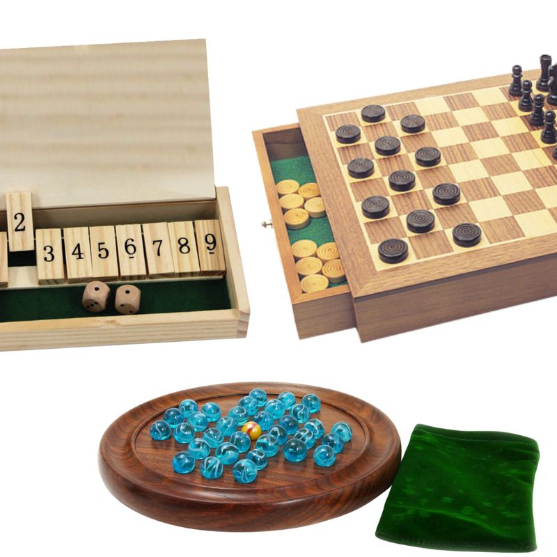 Classic Games Set - Chess & Draughts, Solitaire and Shut the Box