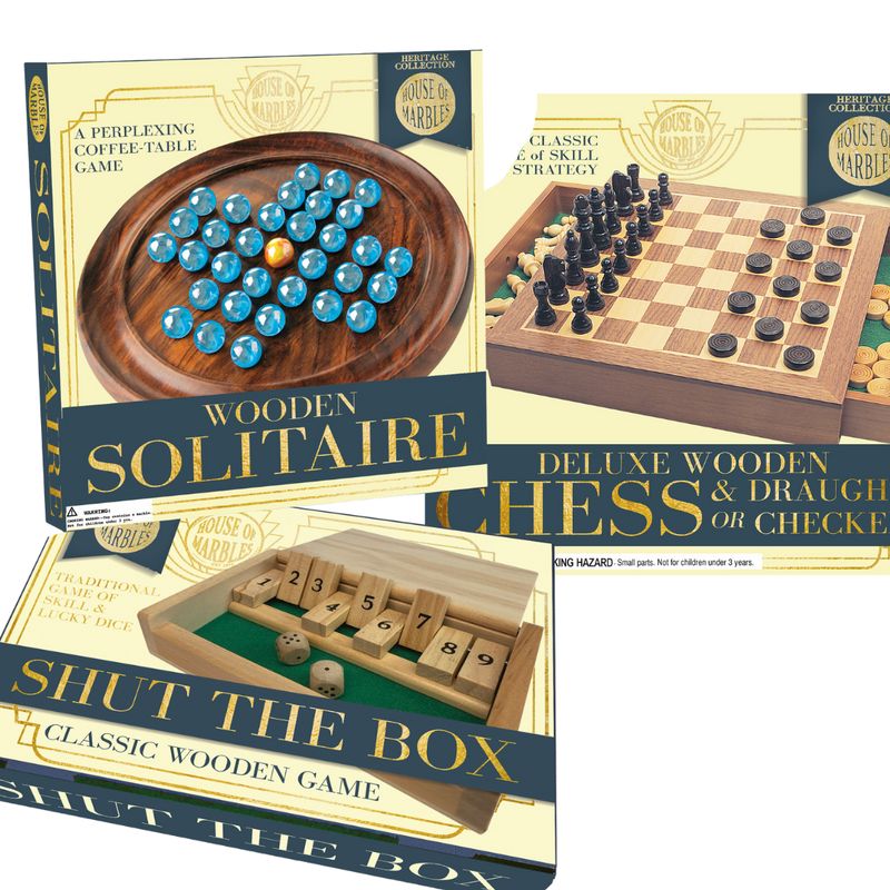 Classic Games Set - Chess & Draughts, Solitaire and Shut the Box