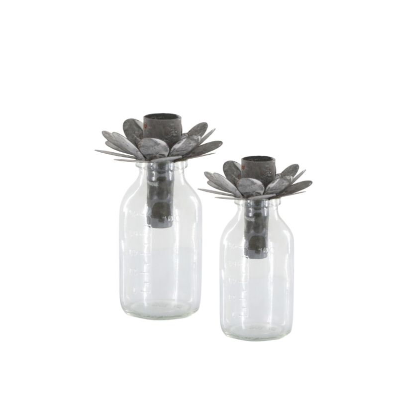 Fleur Glass Candlestick Holders (set of two)