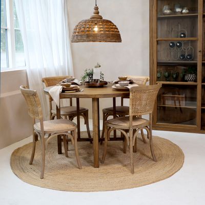 Jute Natural Circular Rug. Set within Dining Table on.