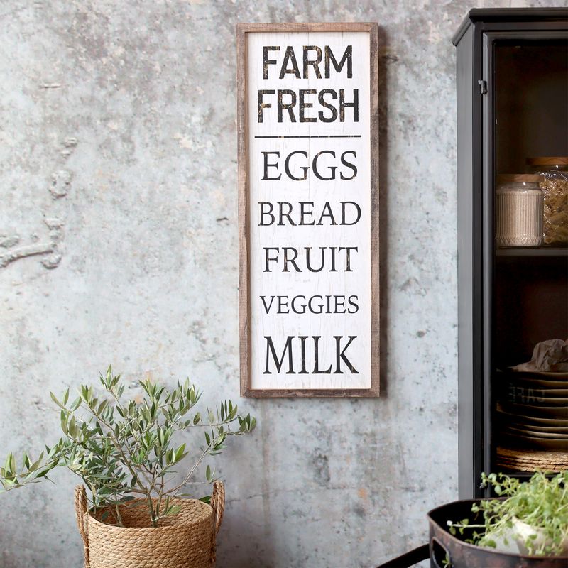 Farm Fresh - Eggs Bread Fruit Veggies Milk - Set on a Rustic Wall