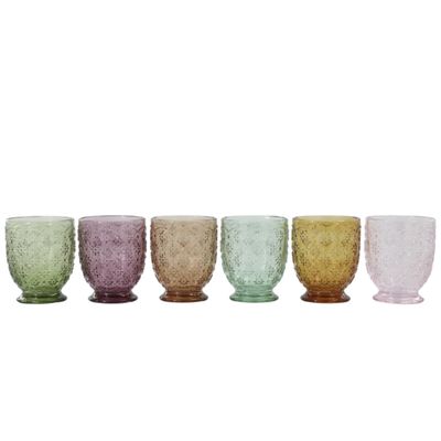 Six embossed glass tumblers Confetti in assorted colours, 