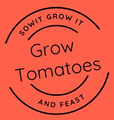 SowItGrowItandFeast.
Grow Tomatoes.
Circular Stamp Logo on Clay Orange Background