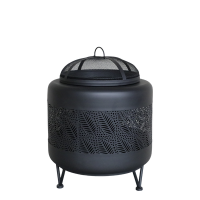 Midnight FIre pit.
Closed Firepit with cut-out patten around the sides.
Black Finish
