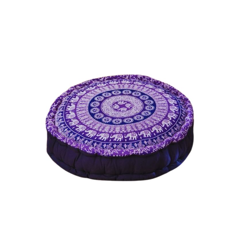 Fair Trade Elephant Print Yoga / Meditation Pouffe - Purple
