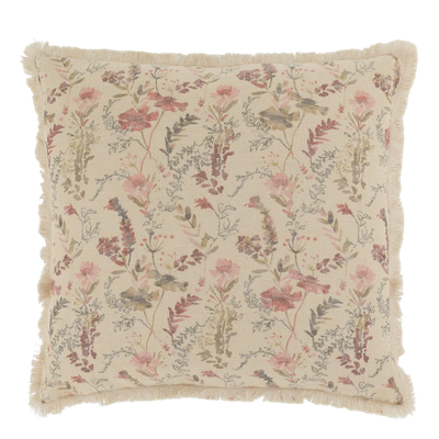 Chic Square Cushion Floral - Fringed Cream Floral Pattern