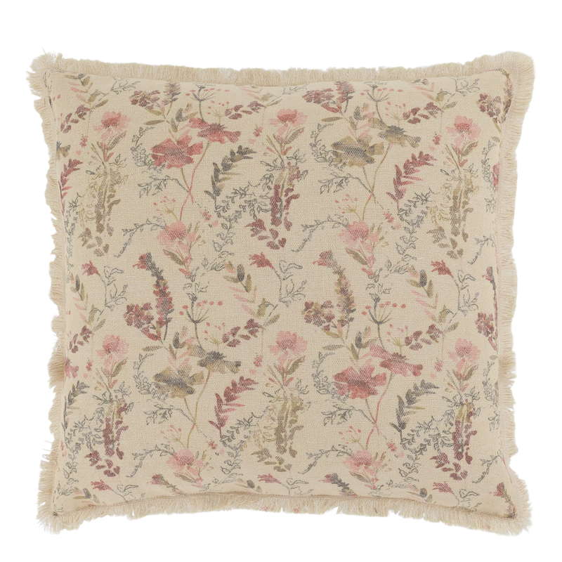 Chic Square Cushion Floral - Fringed Cream Floral Pattern
