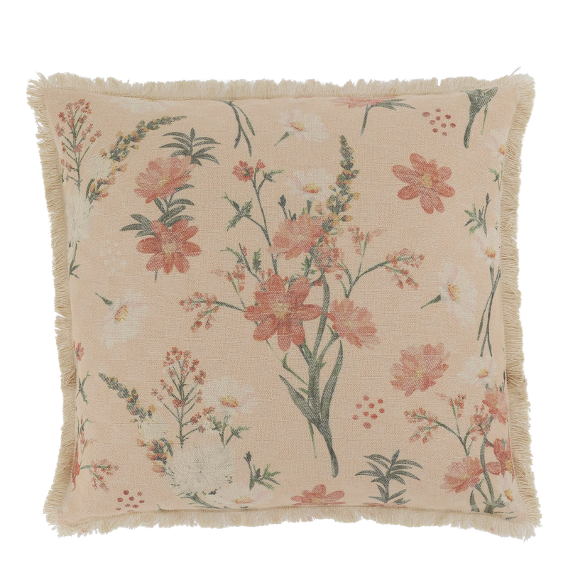 Chic Square Cushion Floral - Fringed Pink, Peach Floral