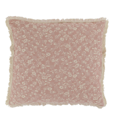 Chic Square Cushion Floral - Fringed Delicate Pink Pattern