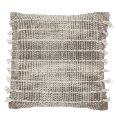 Chic Square Cushion Floral - Fringed Mocha & Cream Pattern