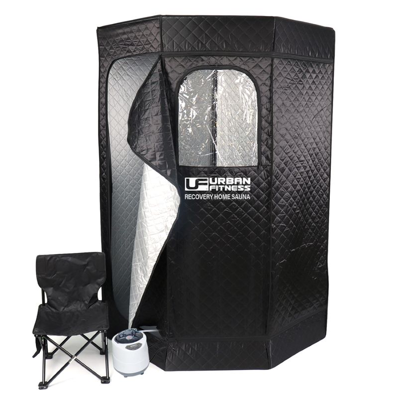 Urban Fitness Recovery Home Sauna
Black Finish/Silver Inner
Complete with foldable chair in black
