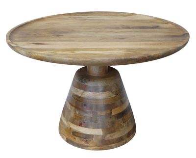 The Dell Coffee Table is a single central leg table with a solid feel to it and a wood inlay design to the central pillar.