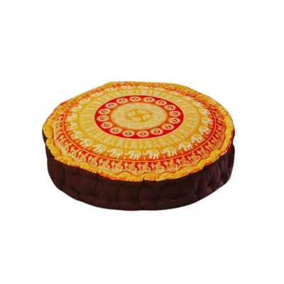 Fair Trade Elephant Print Yoga / Meditation Pouffe - Orange