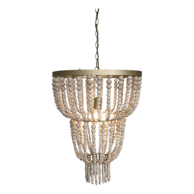 Looking fine in any modern or contemporary placing, this chandelier has wooden beads rather than the usual crystal, giving a warmer ambience.