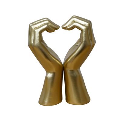 Golden ornament 16 cm tall.
Front view, Two hands together making heart shape.
Made from resin.
16 cm tall 
